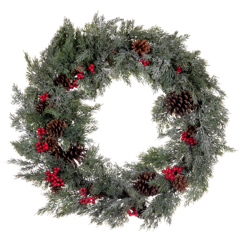 Vickerman Artificial Green Cypress Cone Berry Wreath