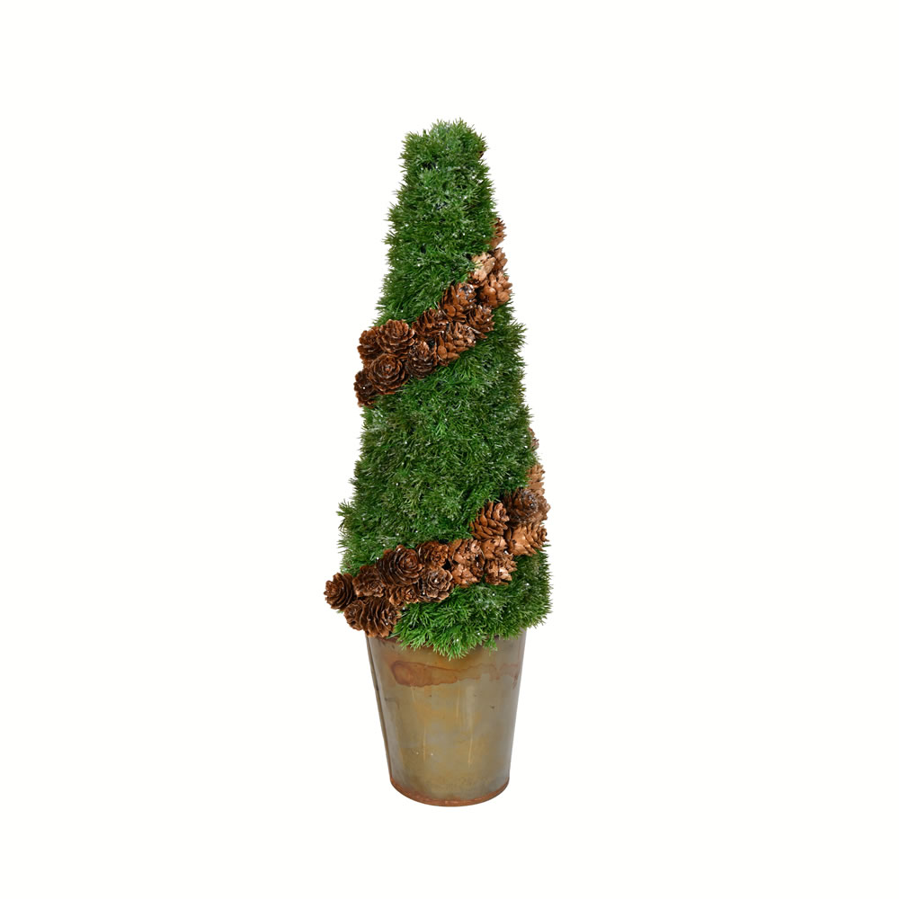Vickerman Artificial Cone Shape Potted Cedar Tree Pinecone Accents