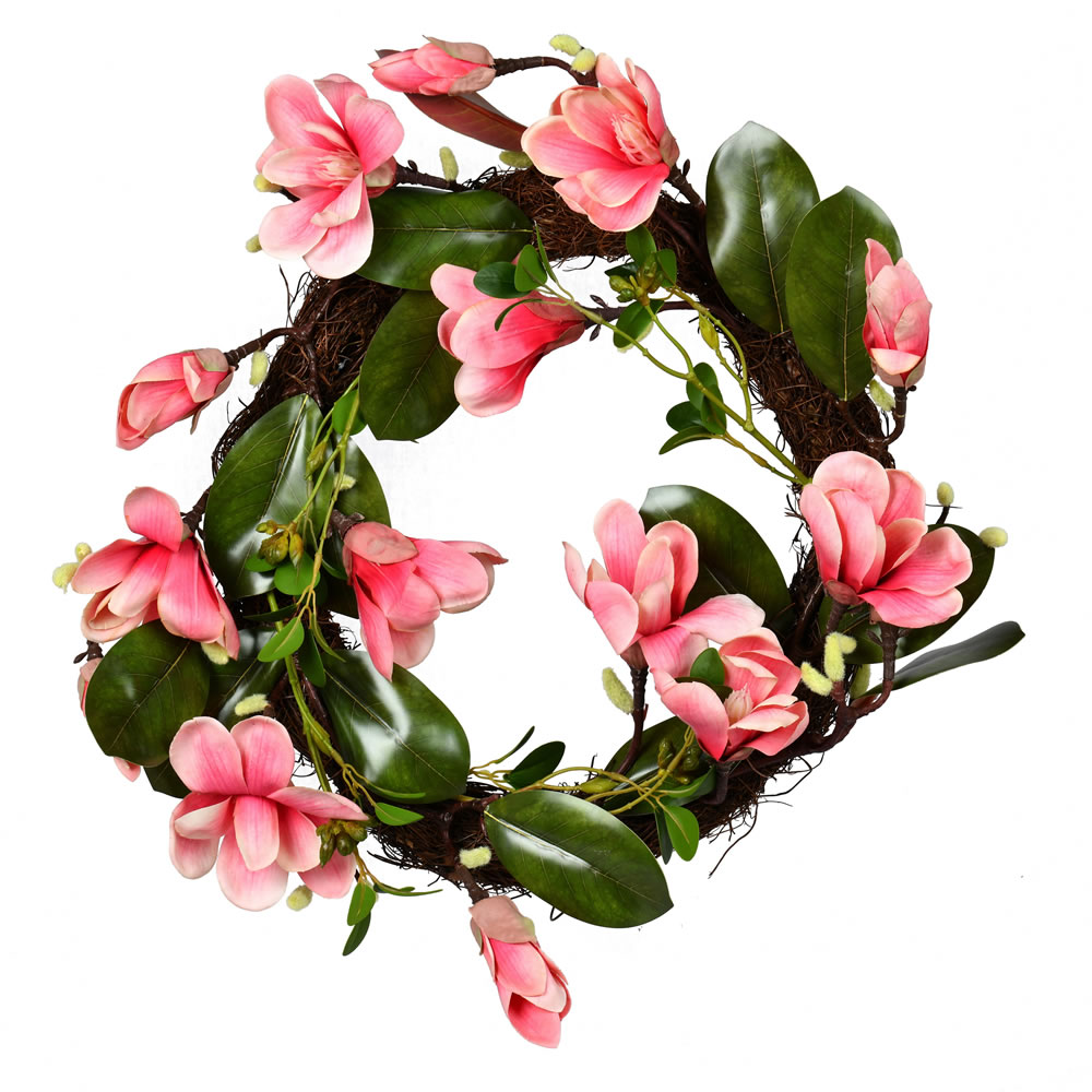 22" Dark Pink Magnolia Wreath