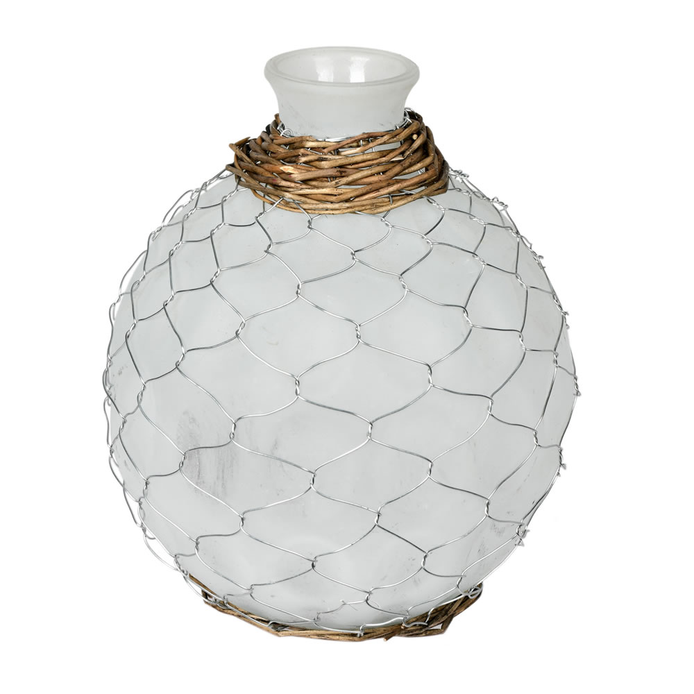 Vickerman Frosted Glass Vase Chicken Wire Wicker