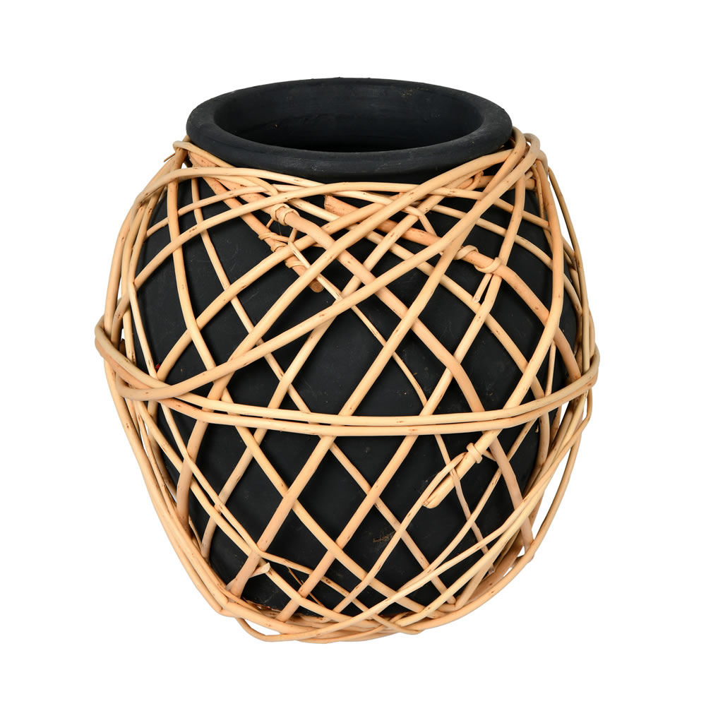 Vickerman Charcoal Terracotta Vase with Wicker