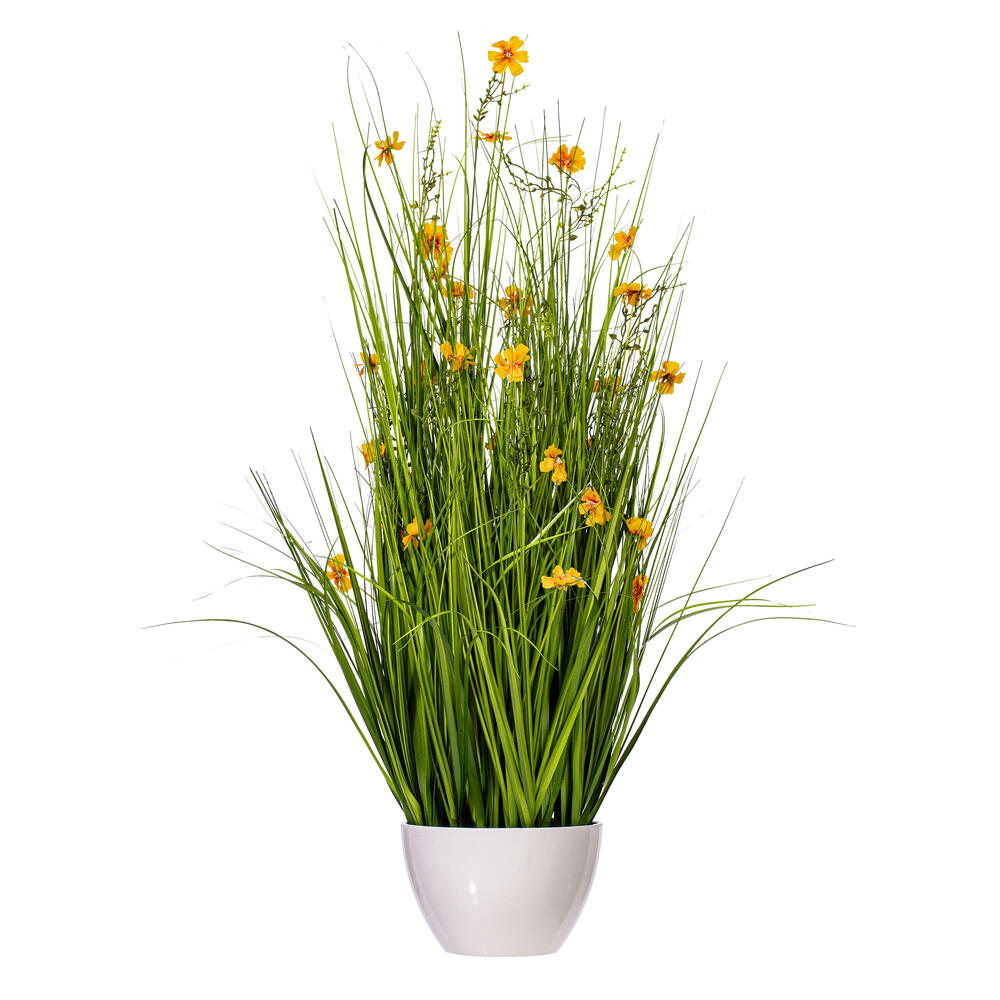 Vickerman Artificial Yellow Potted Artificial Cosmos and Grass