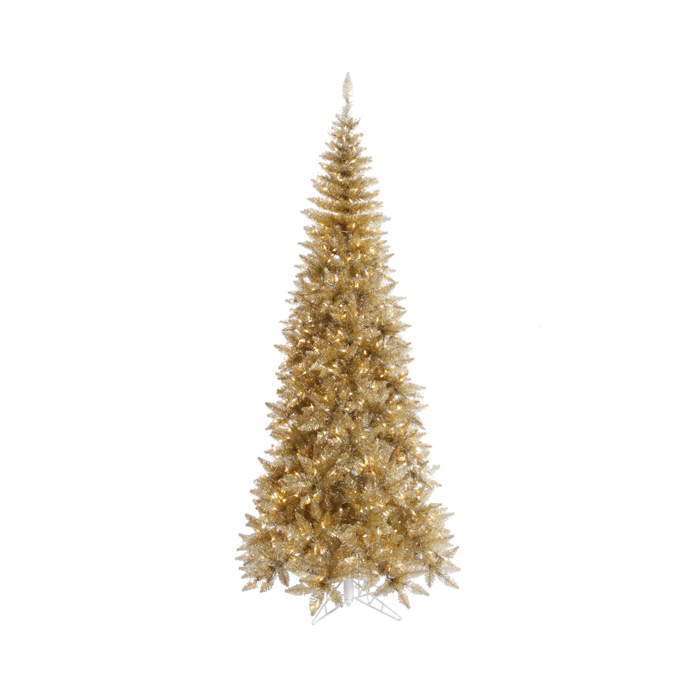 Vickerman Champagne Tinsel Fir Slim Artificial Christmas Tree