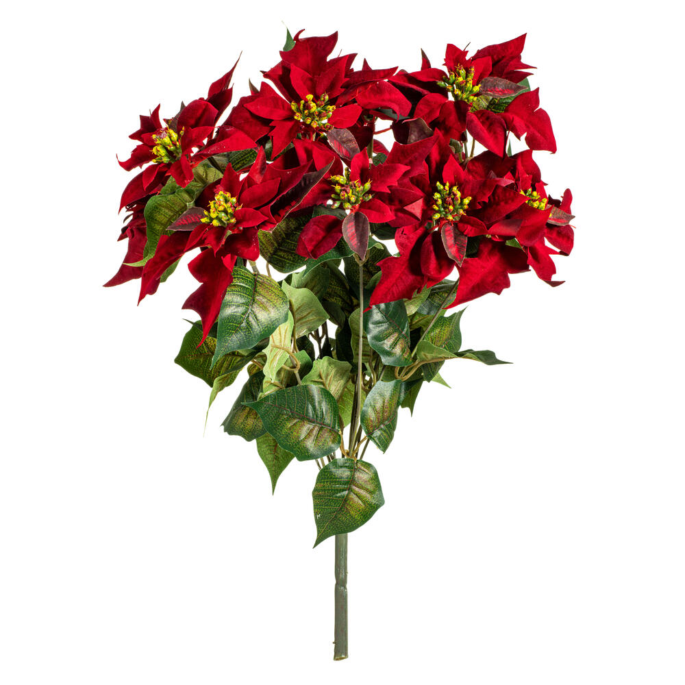 Vickerman 18" Red Poinsettia and Leaf Bush