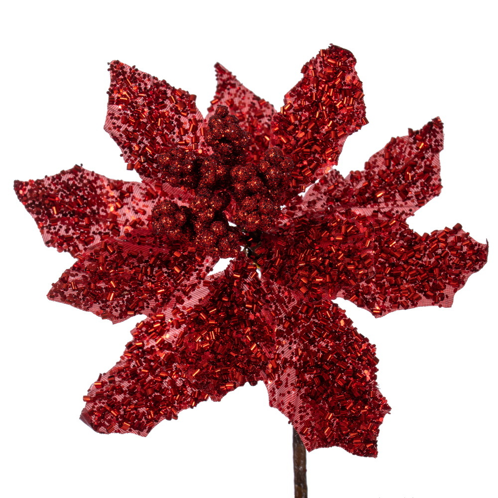 Vickerman Glitter Poinsettia Stem