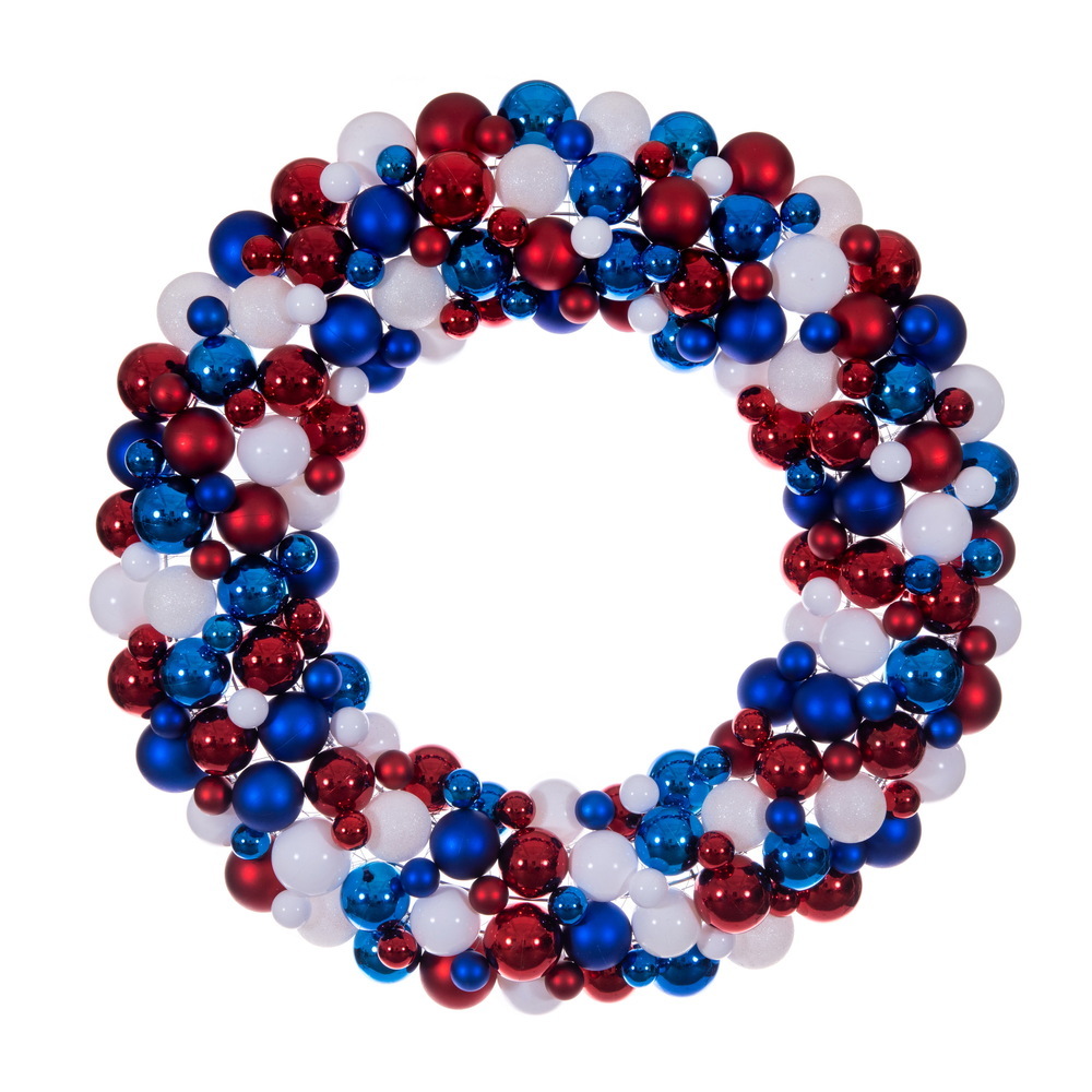 Vickerman Red/White/Blue Matte Shiny Glitter Ball Wreath UV