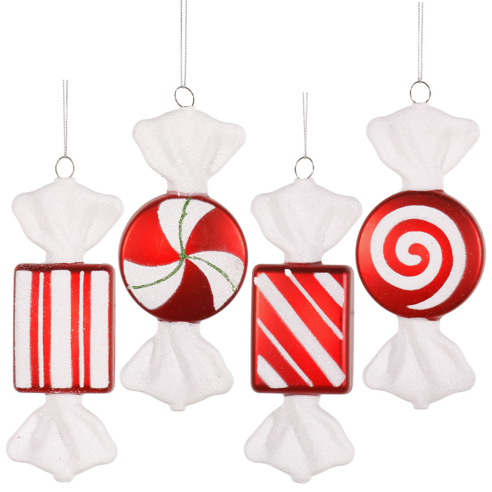 Vickerman Red-White Candy Christmas Ornament, 4 per set