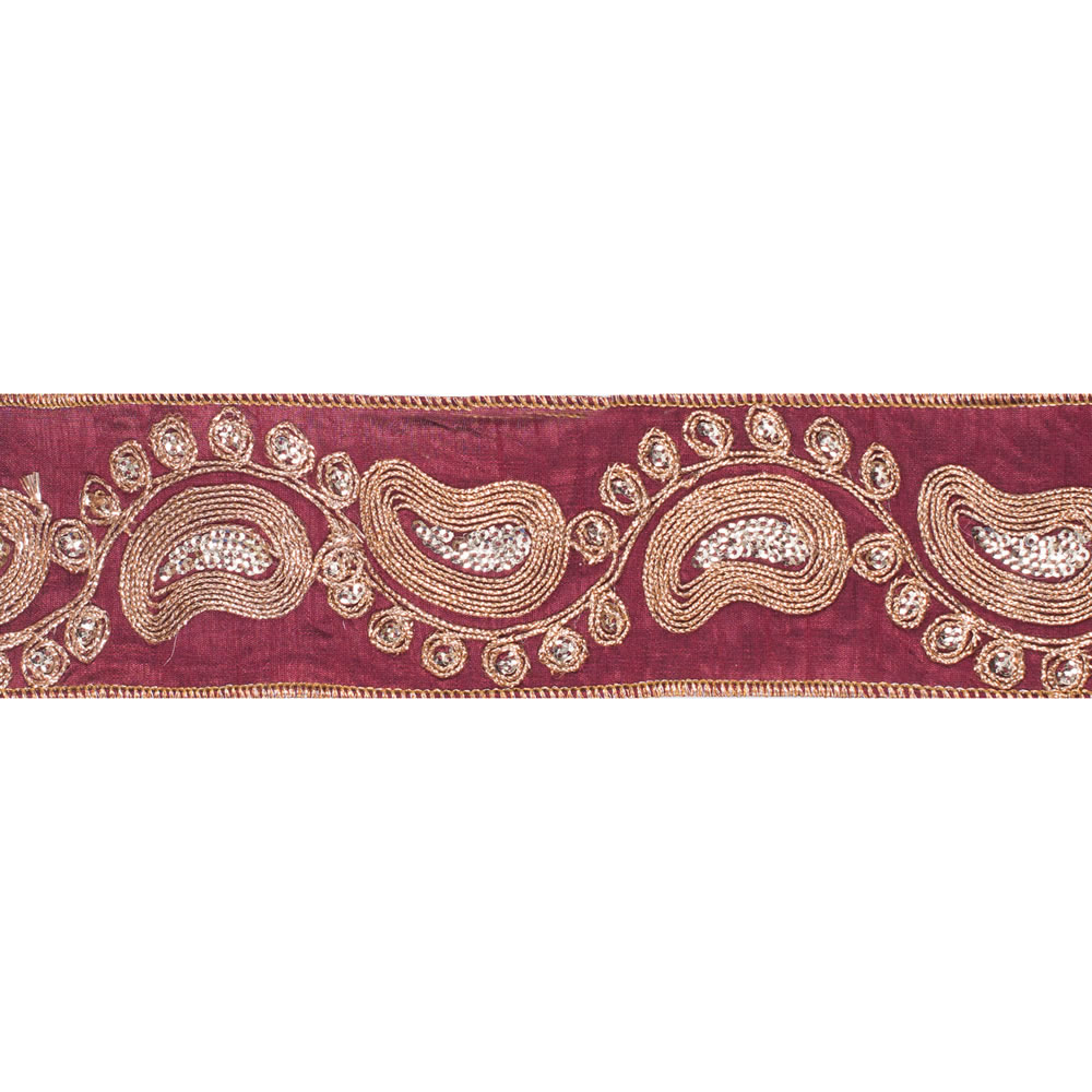 2.5"x5yd Gold Seq Paisley Burgundy