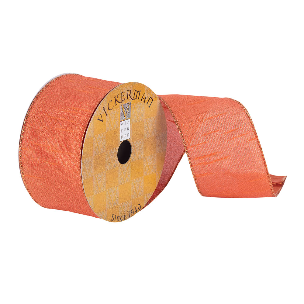 Vickerman 2.5" x 10 Yards Woven Dupion Ribbon Wired Edge Christmas Ribbon.