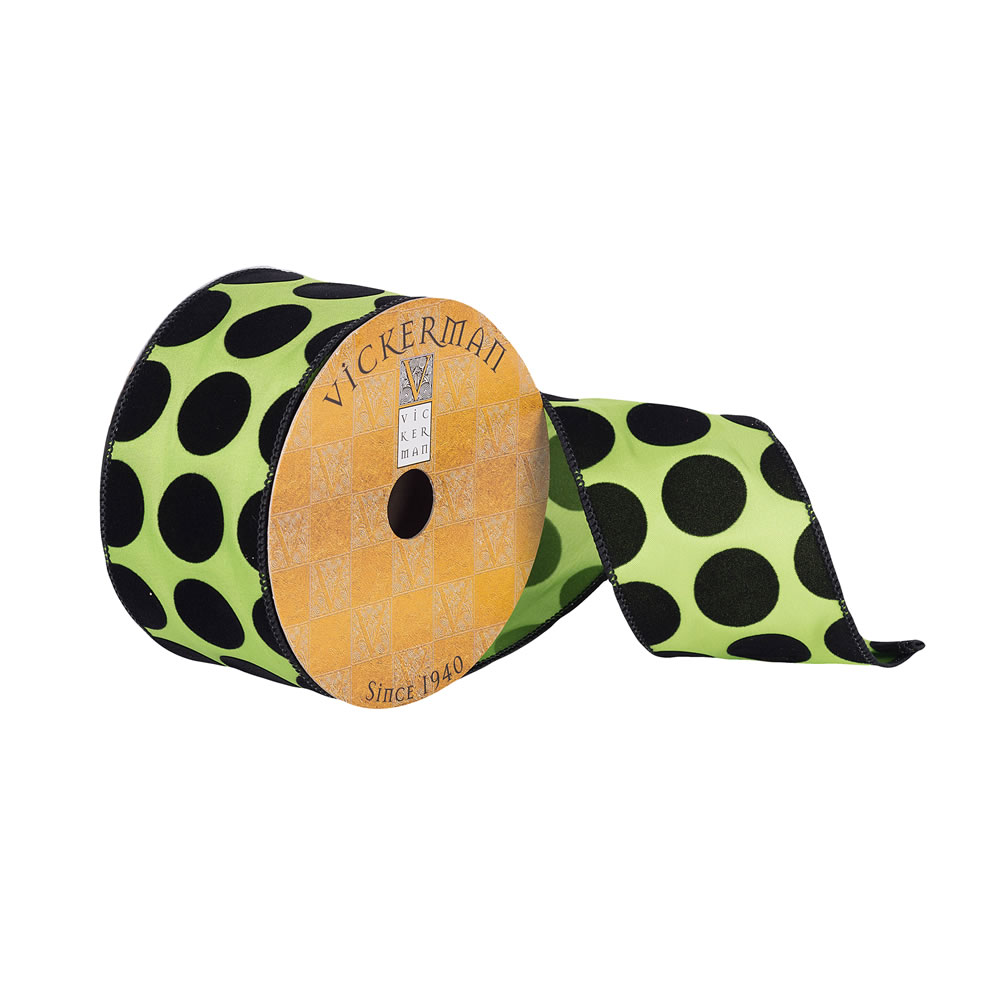 Vickerman Green and Black Polka Dots Christmas Ribbon