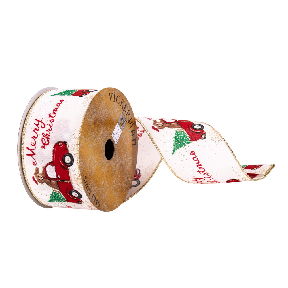 2.5"x10yd Red Truck/Dog/MerryXmas Ribbon