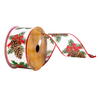 2.5"x10yd White Pinecone Red Bow Ribbon - view 1 of 3