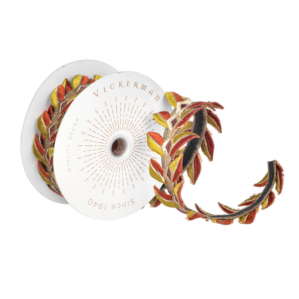 Vickerman 2.5" x 5yd Harvest Leaves Wired Edge Christmas Ribbon