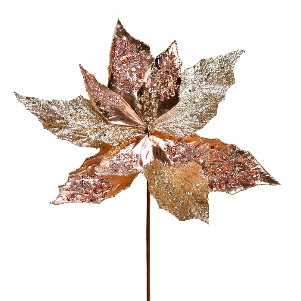 Vickerman 13" Poinsettia Sequin Aritificial Christmas Spray