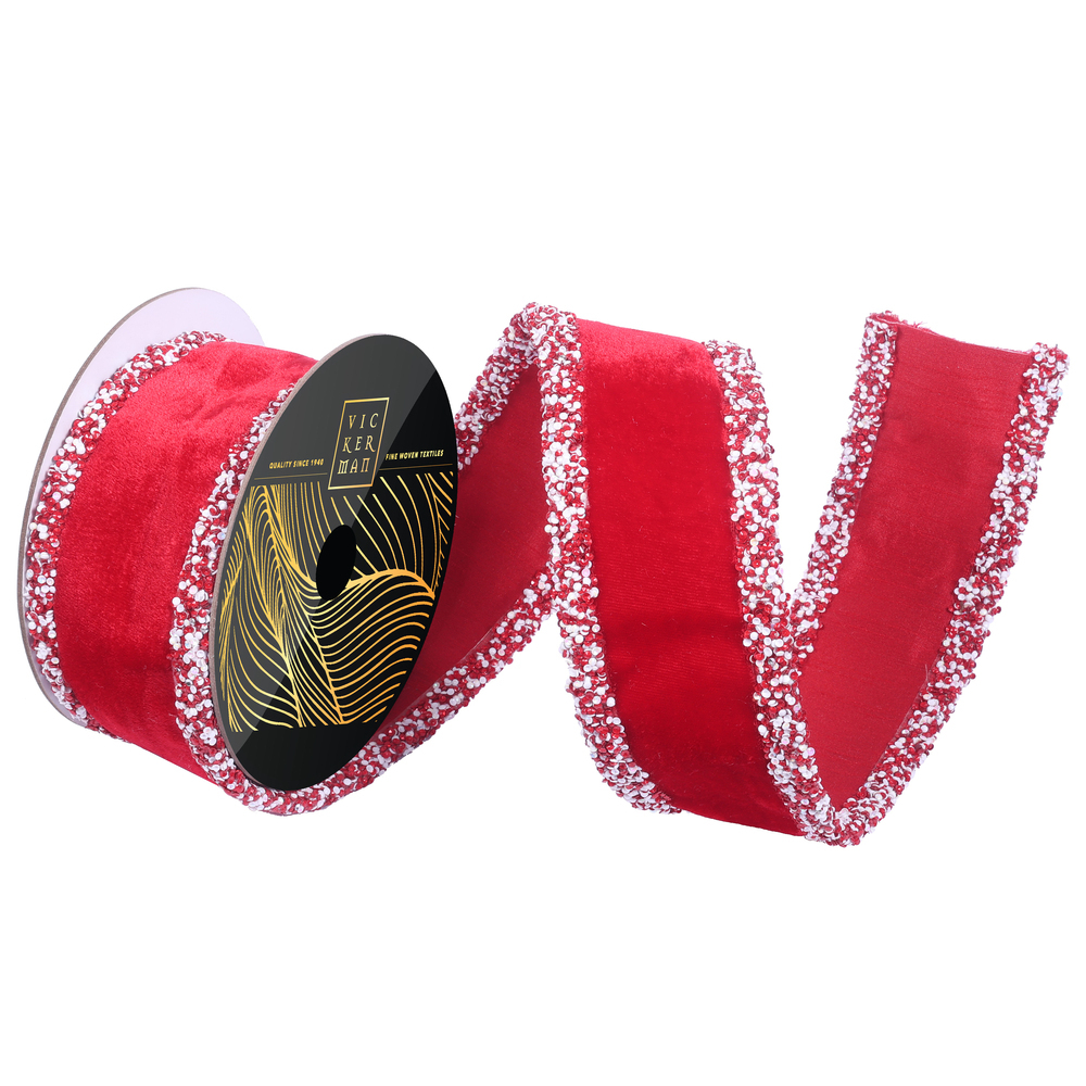 5yd Velvet Red/White Sequin Trim Ribbon