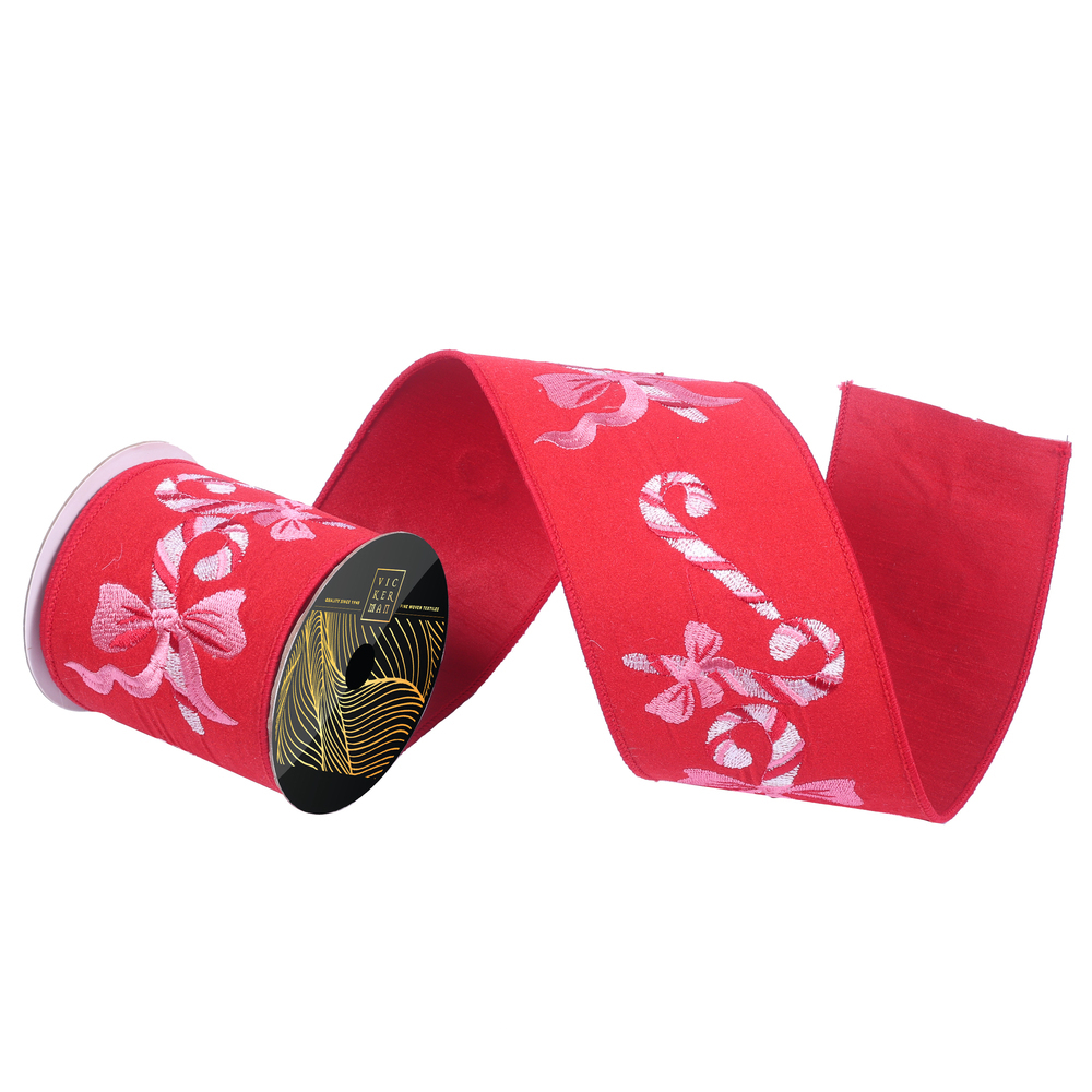 Vickerman 4"x10yd Felt Candy Cane and Bow Ribbon