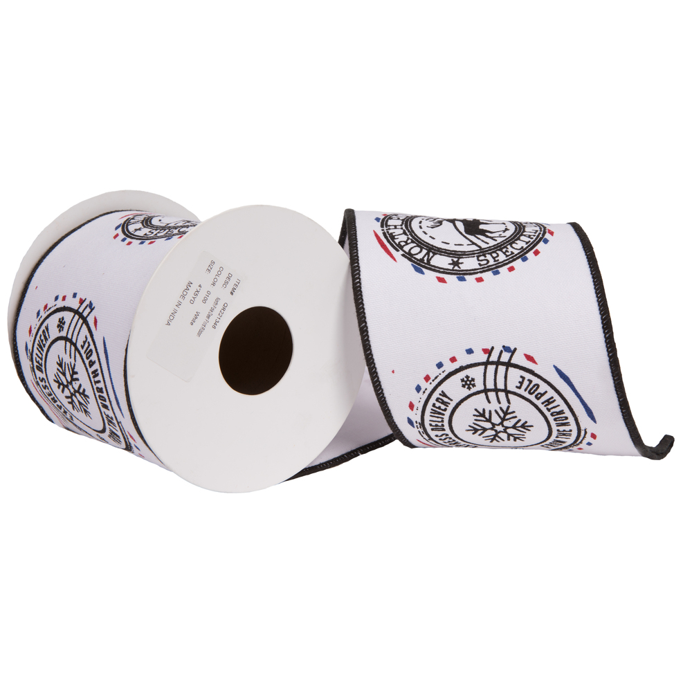 4"x5yd White North Pole Deer Ribbon