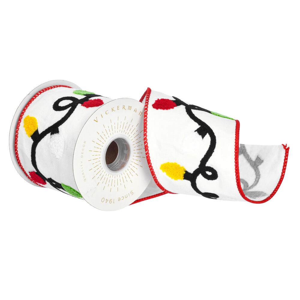 4"x5yd White Tri Colour Branch Ribbon