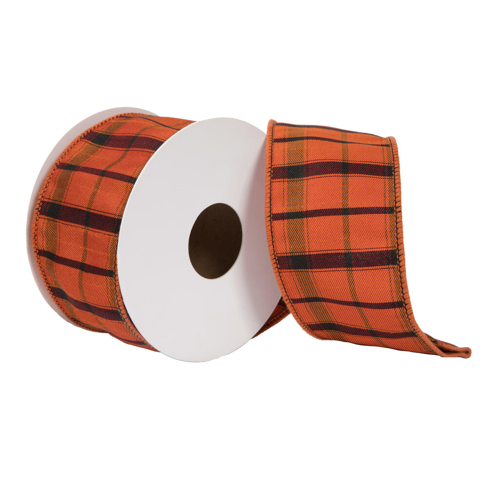 Vickerman Orange Dupion Plaid Ribbon