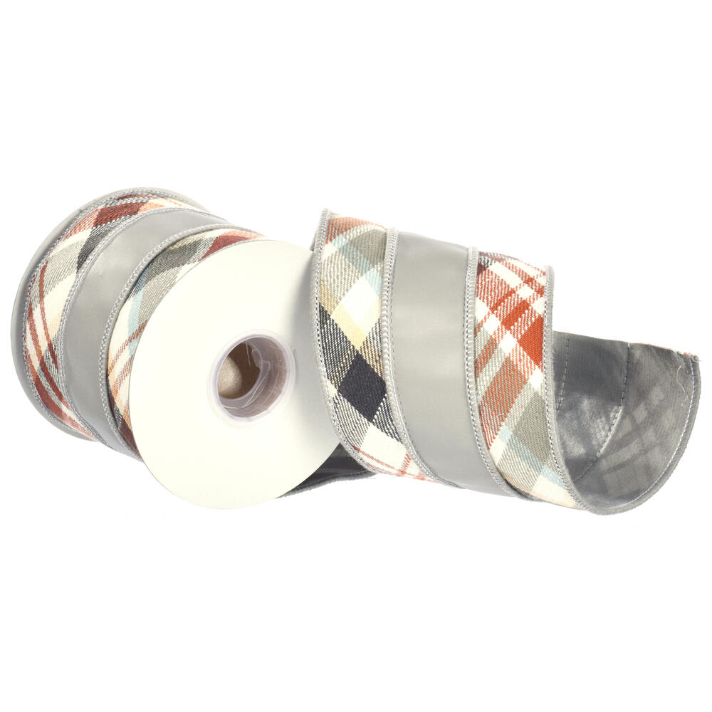4"x5Y Gray Check/Pleather Overlay Ribbon