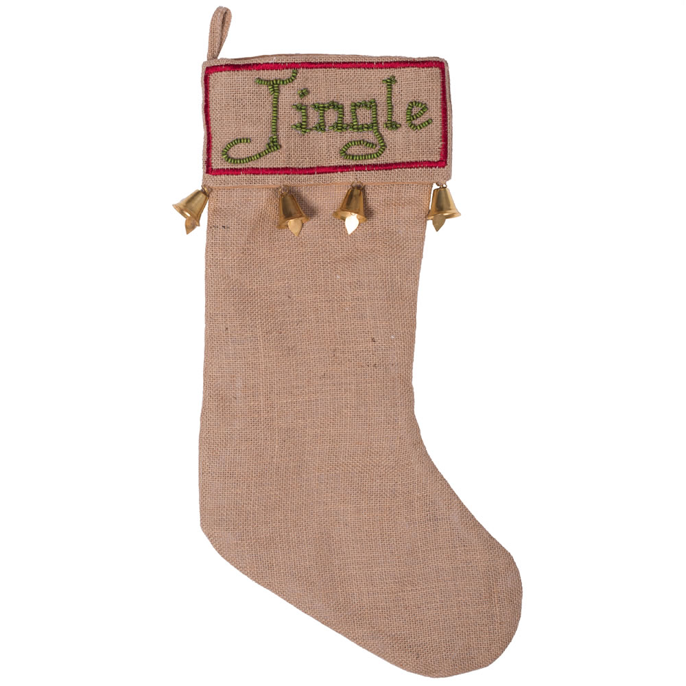 8"x19" Burlap Jingle Stocking