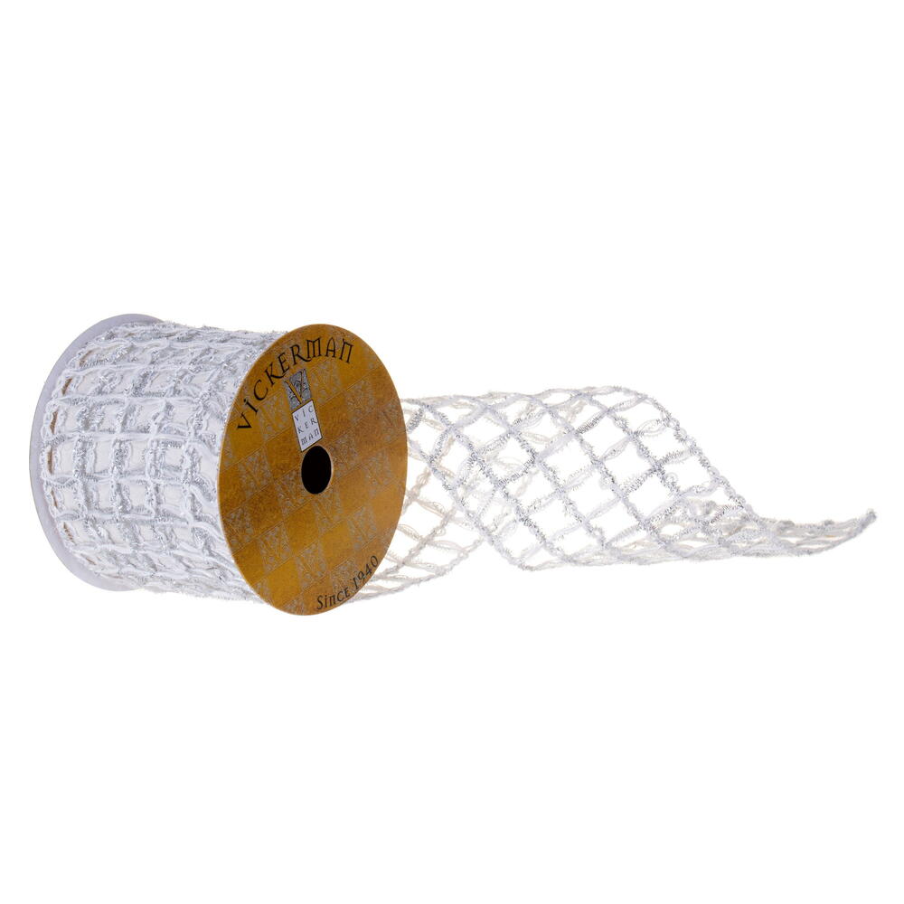 Vickerman Jute and Tinsel Grid Wired Ribbon