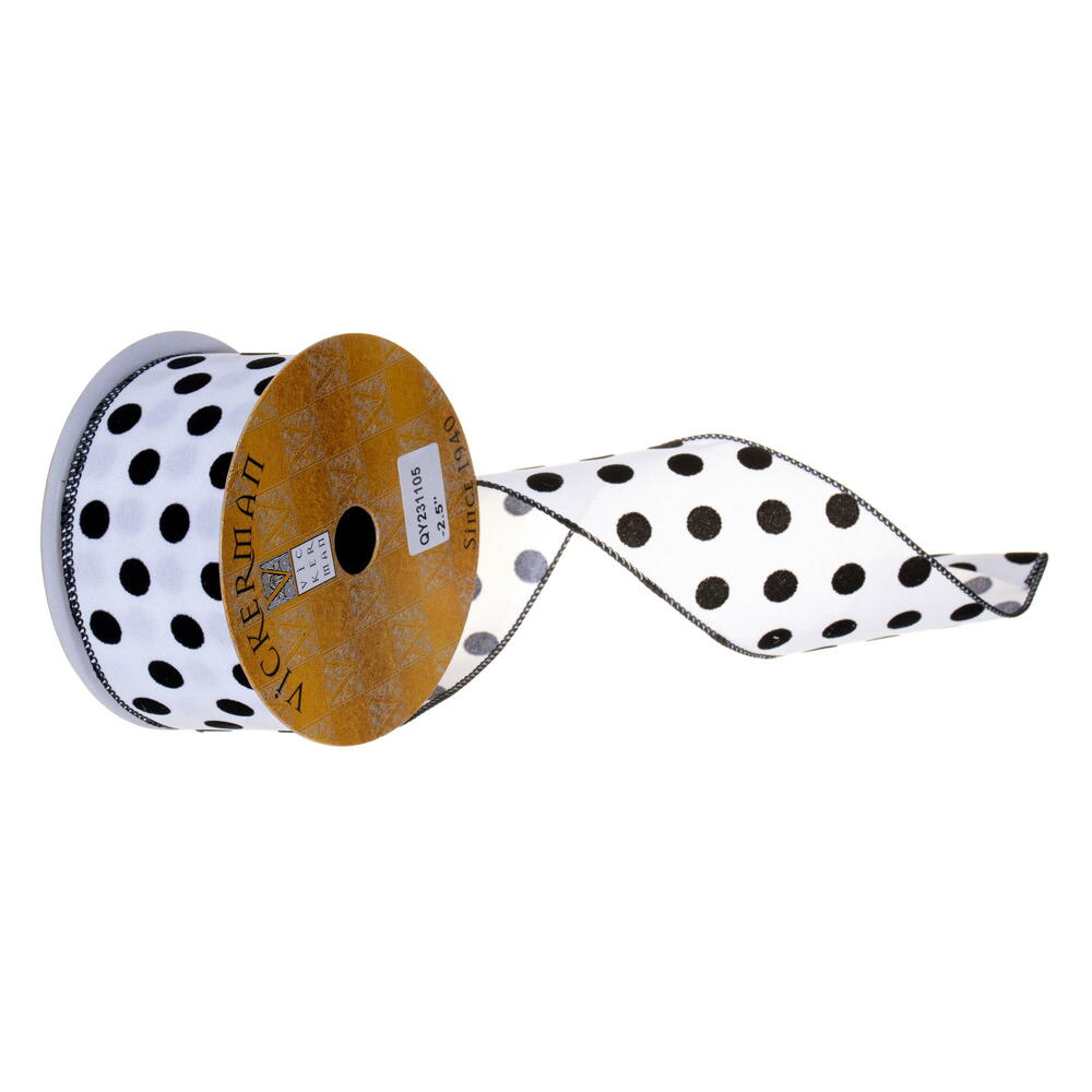 Vickerman Velvet Polka Dot Wired Ribbon