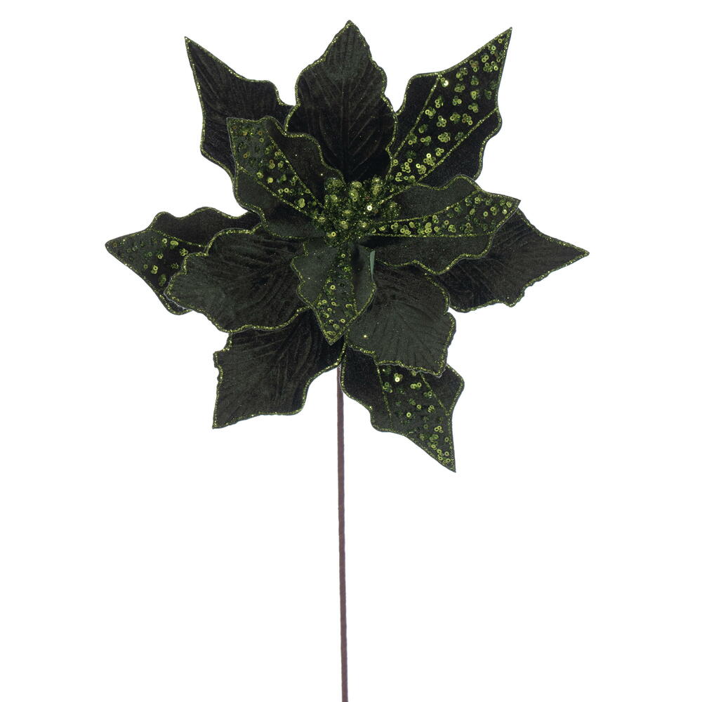 Vickerman 10" x 20" Velvet Striped Poinsettia Stem