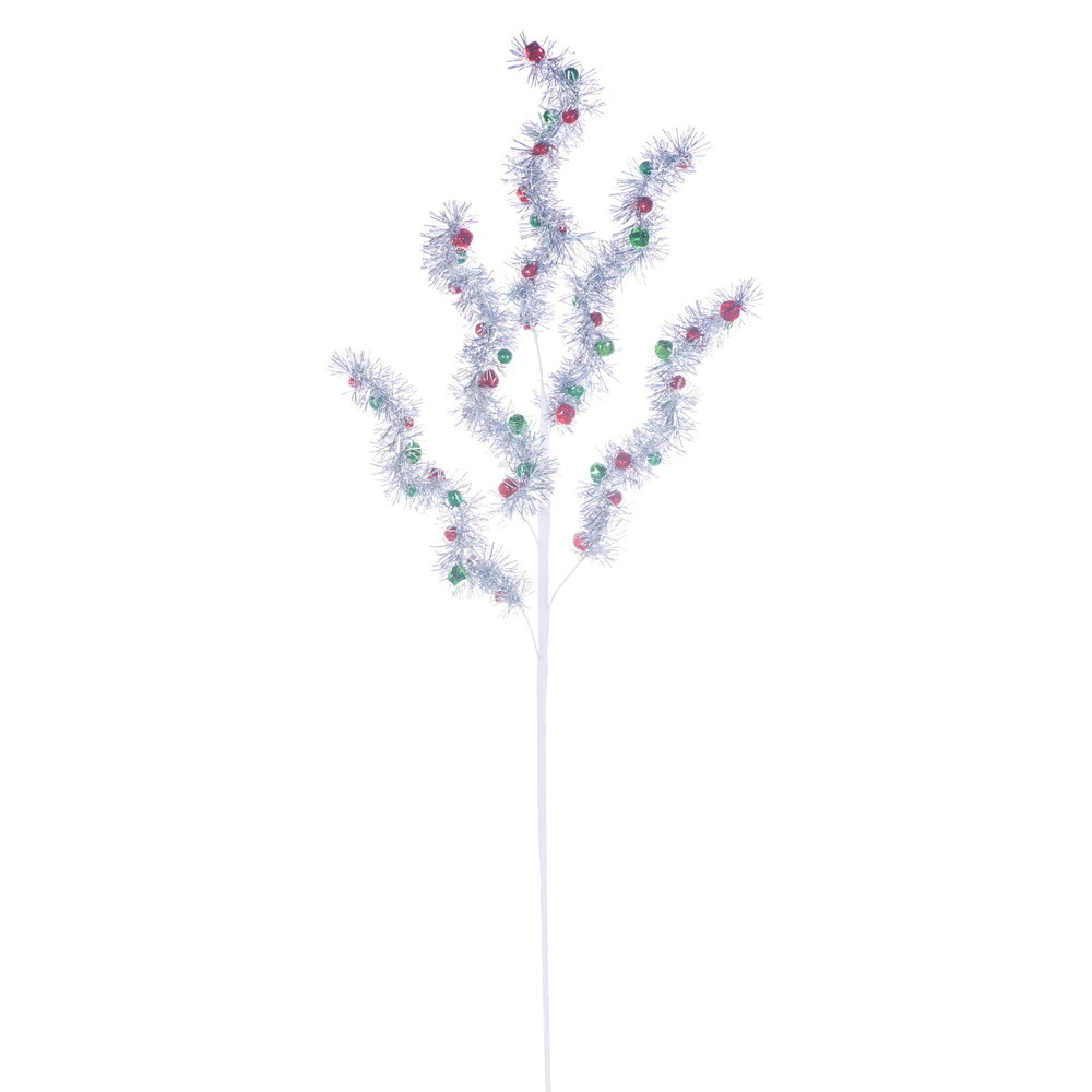 33" Silver/Red/Green Tinsel Spray 2/Bag