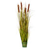 Vickerman Artificial Potted Green Grass with Cattails - view 1 of 5
