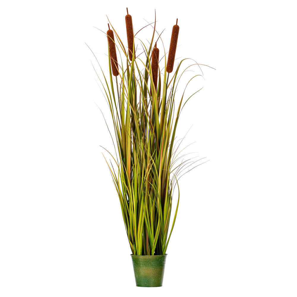Vickerman Artificial Potted Green Grass with Cattails